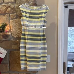 Calvin Klein Yellow and Gray Striped Midi Dress